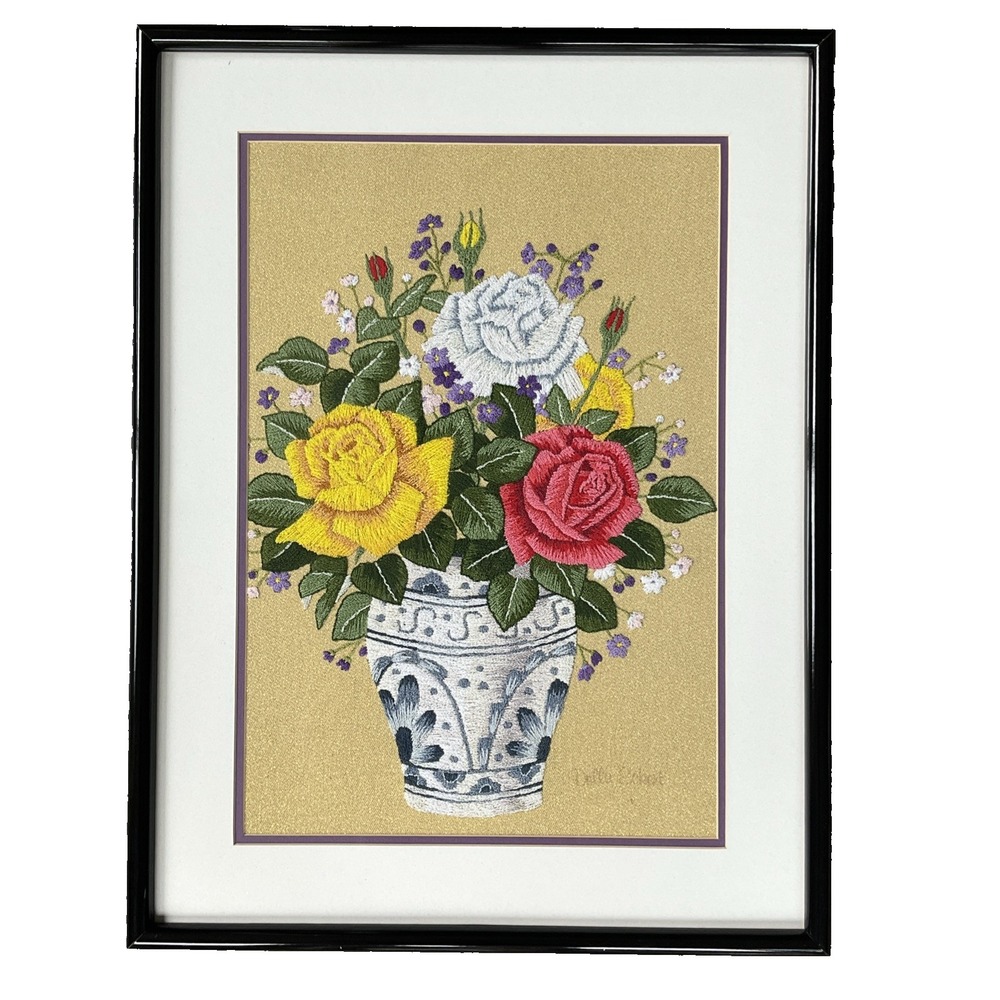 Framed Tokyo Bunka Shishu Punch Needle Embroidery Finished Floral Art Roses